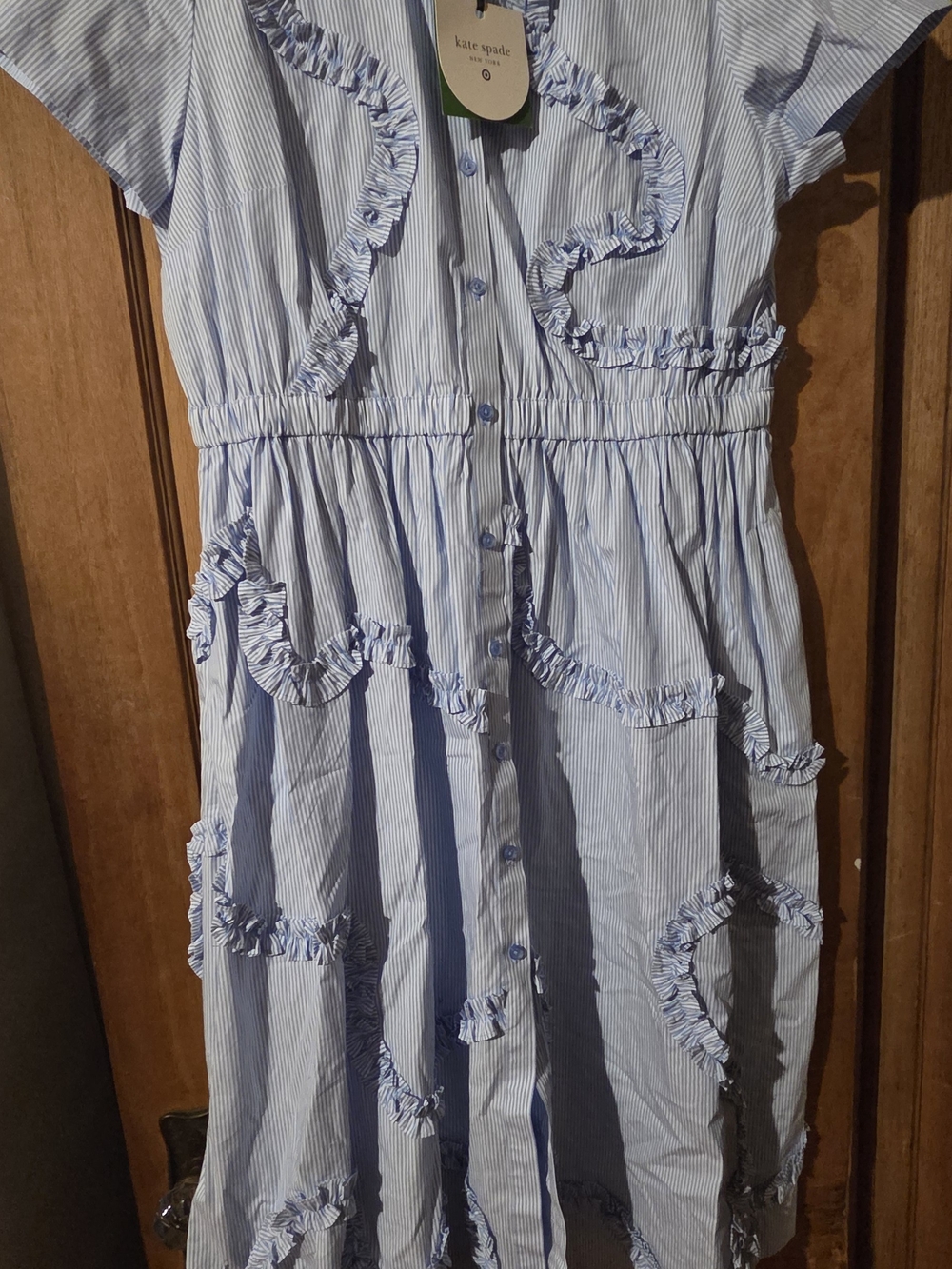 kate spade Blue and White Striped Ruffle Midi Dress